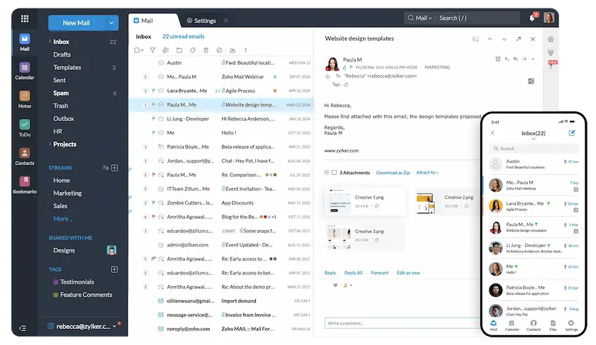 Zoho Mail para PC y teléfonos